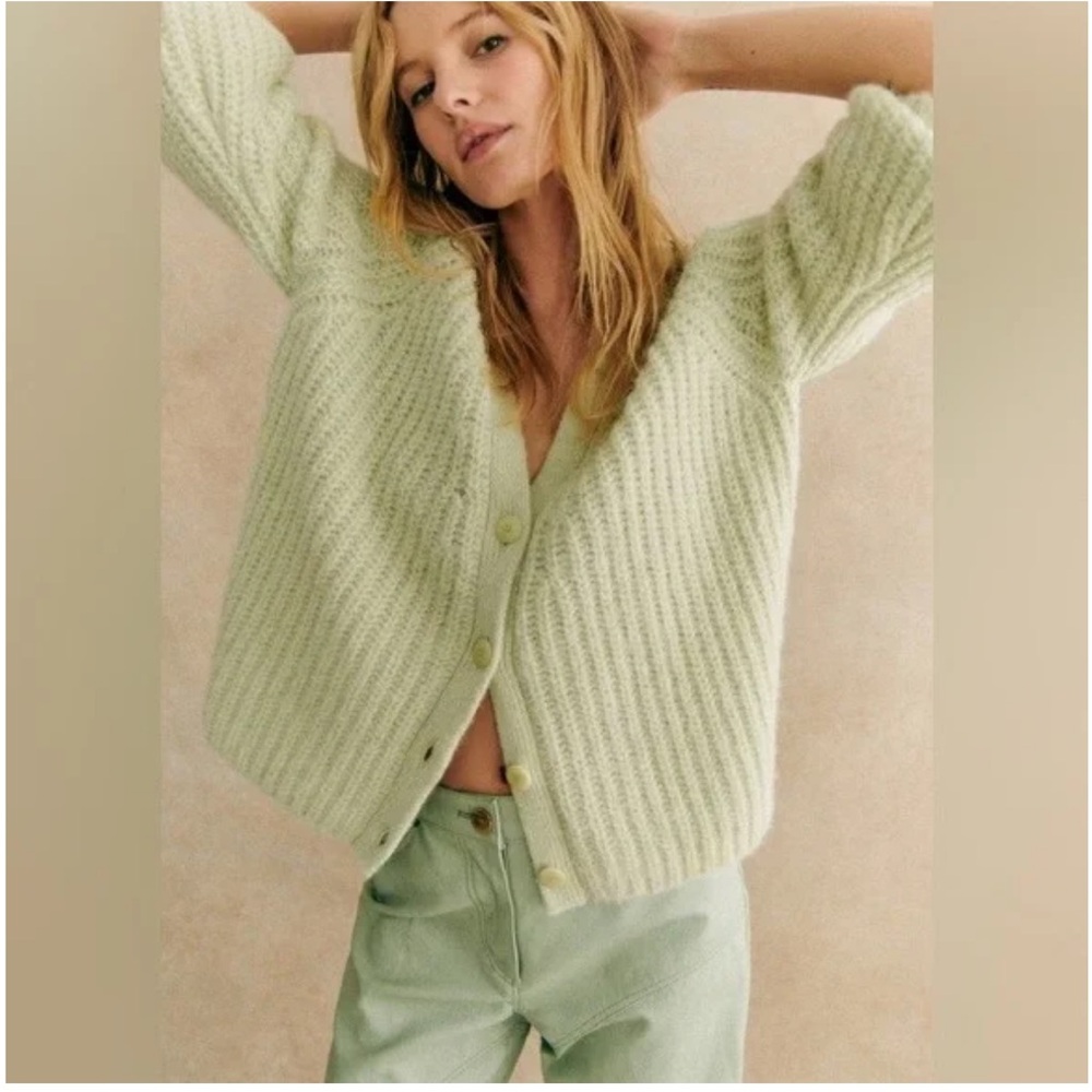 Sezane Pastel Green Basile Cardigan Sweater Sz XS